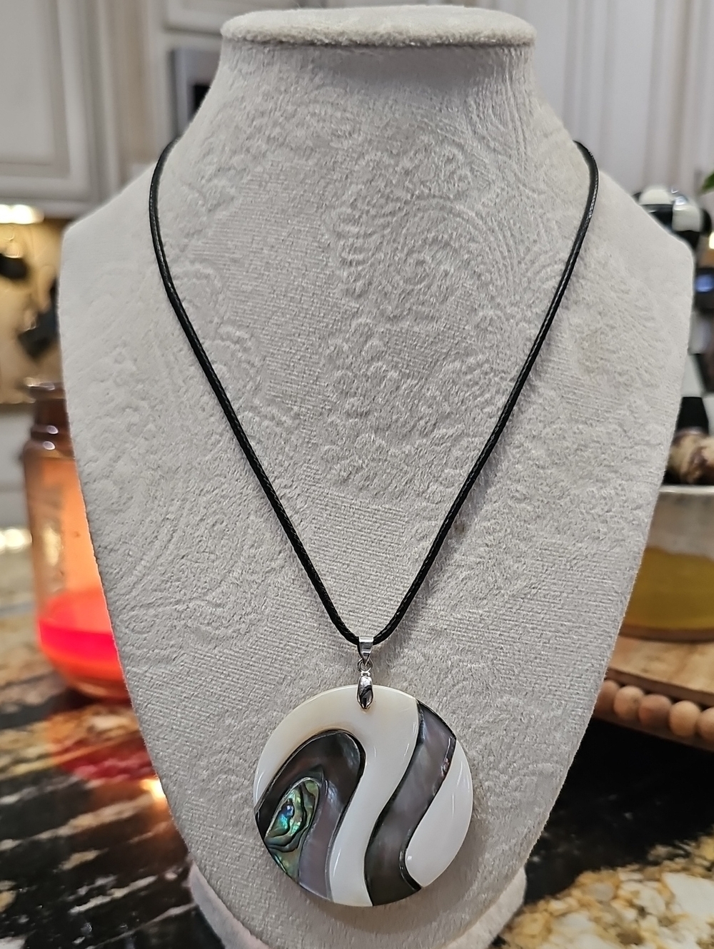 Round Abalone and White Shell Pendant Necklace - Unbranded